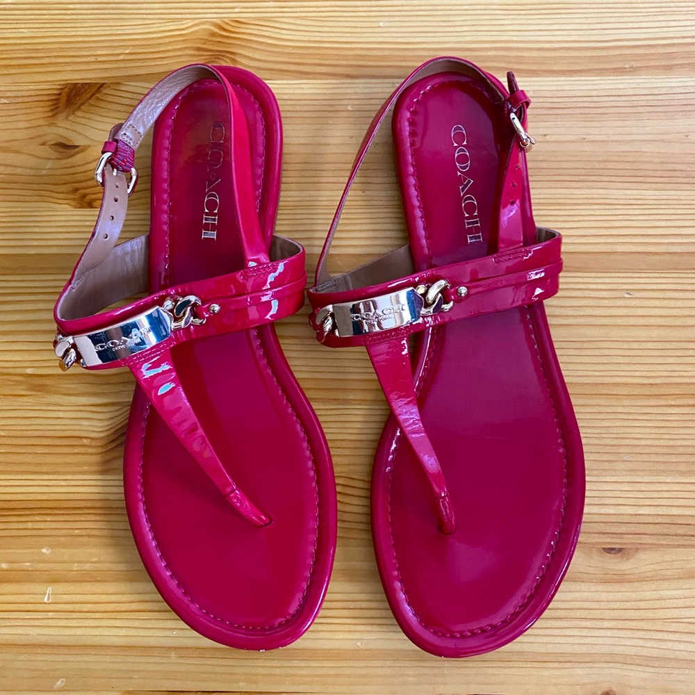 Shiny Red Coach Sandals